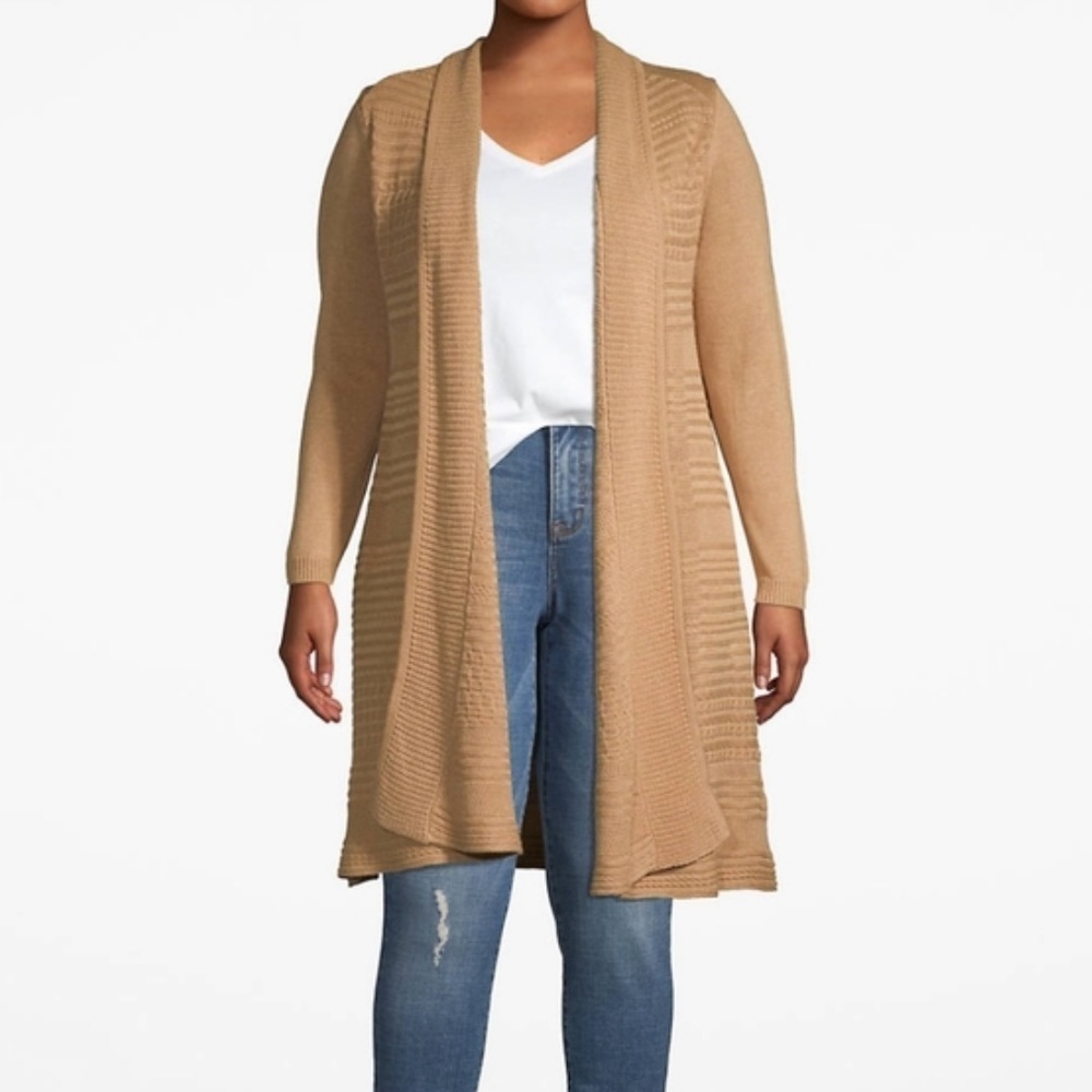 Lane Bryant Tan Cable Knit Open Cardigan